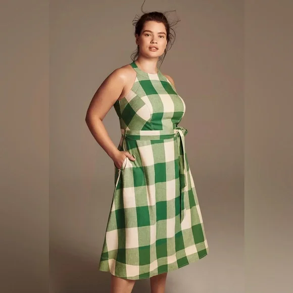 Maeve Green and White Checkered Midi Dress - Picture 7 of 11